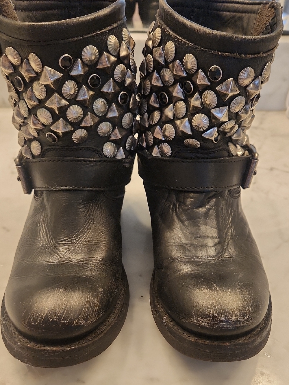 ASH Black Studded Leather Ankle Biker Boots